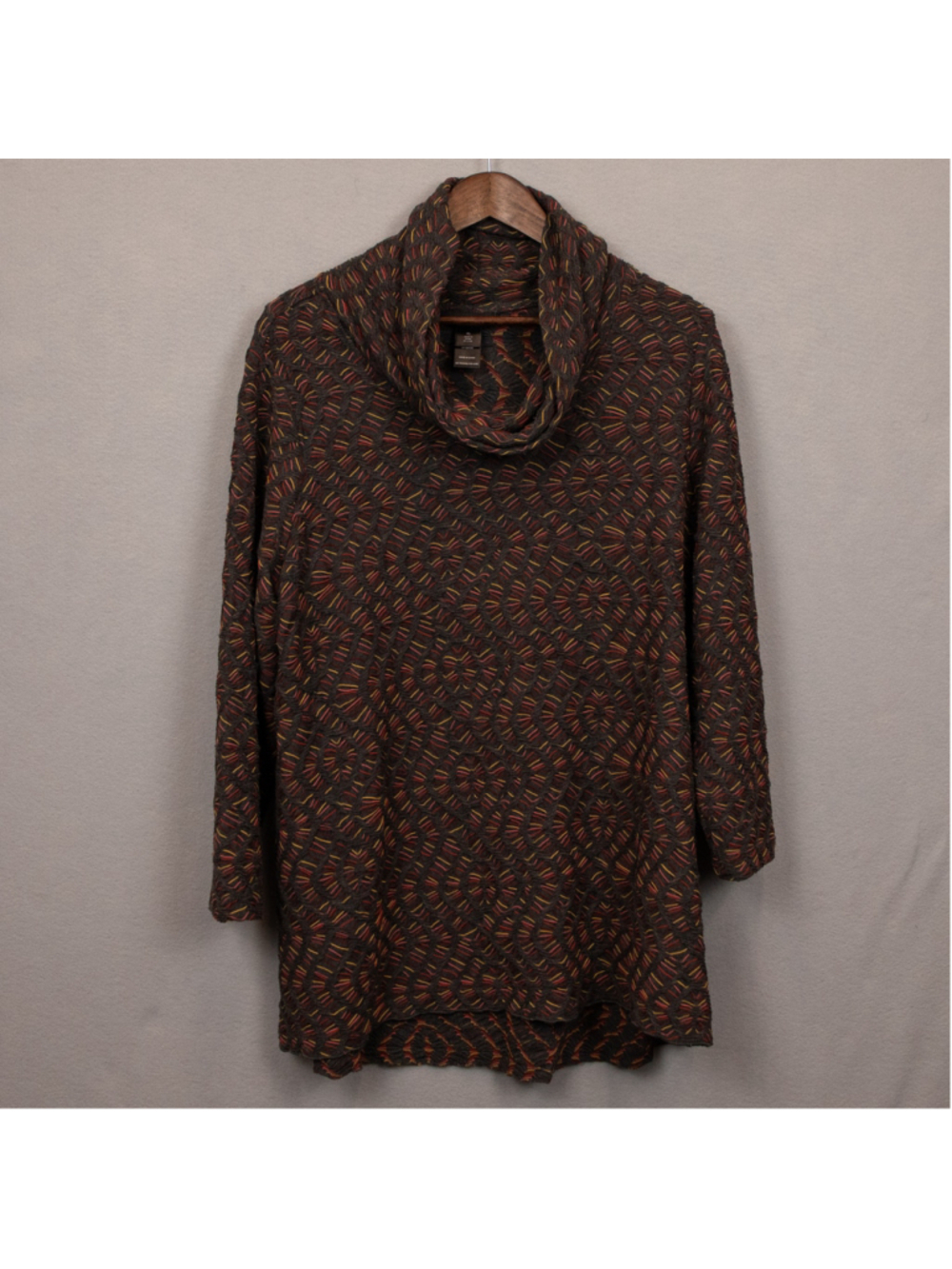Ali Miles gray textured knit cowl neck tunic sweater-XL
